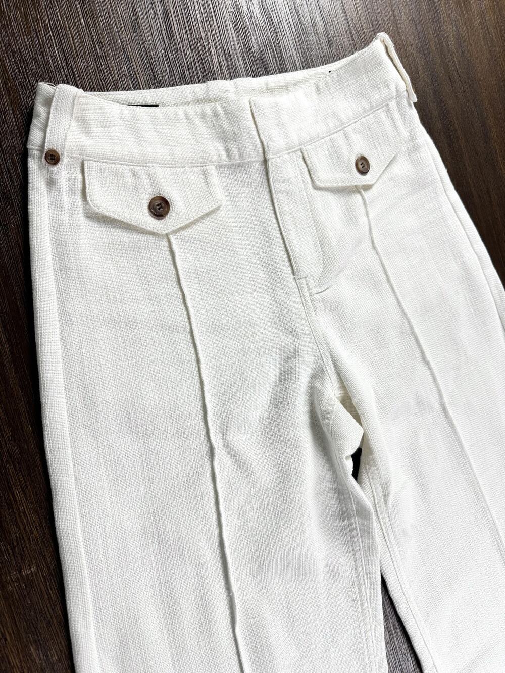 Zara Basketweave White Pants Womens Small Cropped Wide Leg Preppy Coastal